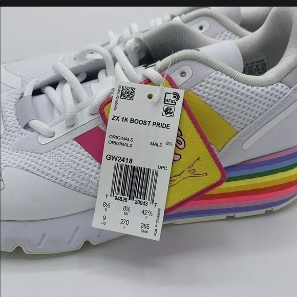 New Adidas Originals ZX 1K Boost Pride Shoes Sneakers (GW2418) - White Size 9 - Picture 5 of 6